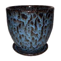 11.5" Ice Blue Ceramic Volcano Pot and Detached Drip Tray