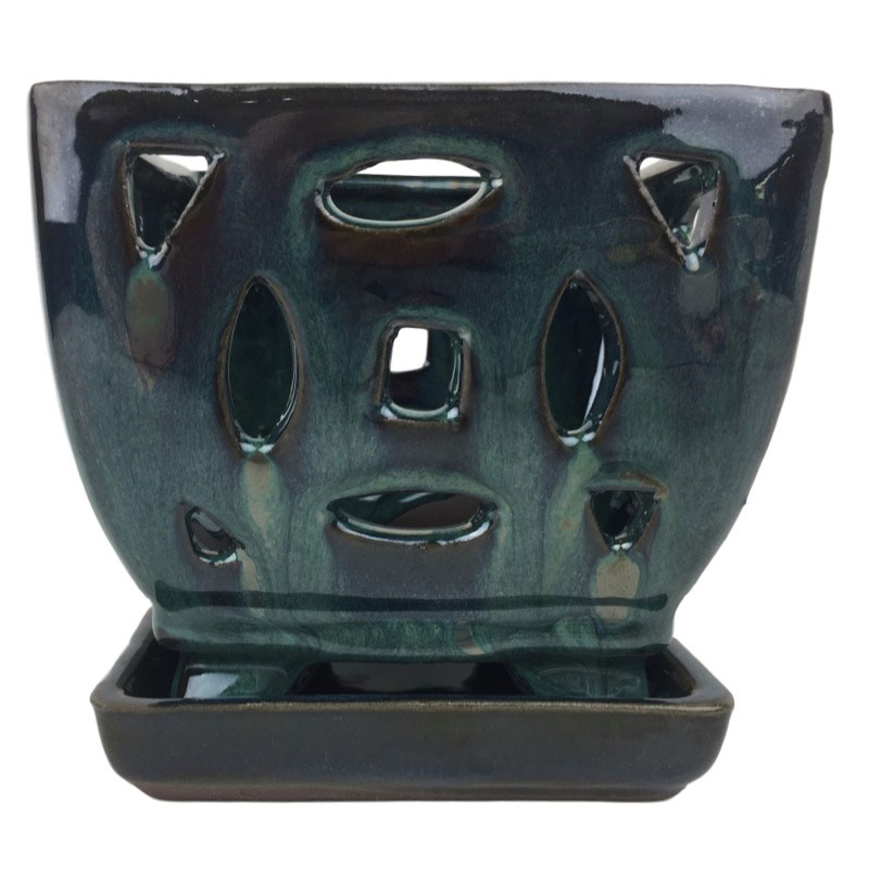 4 5 Dark Teal Square Ceramic Orchid Pot