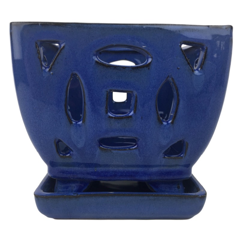 4 5  Bay  Blue Square Ceramic Orchid Pot 