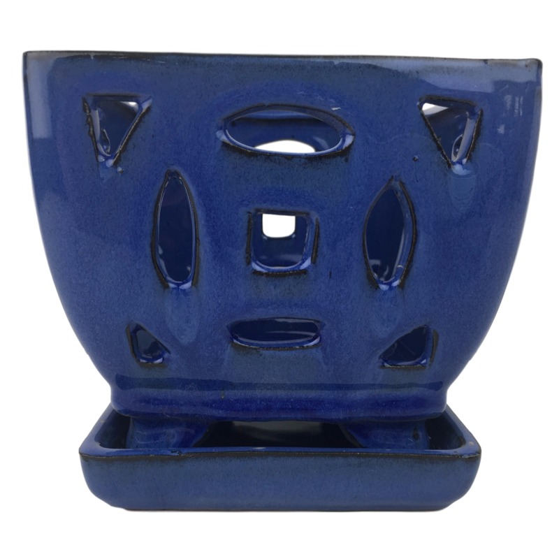 4 5  Bay  Blue Square Ceramic Orchid Pot  4 5  Bay  Blue Square Ceramic Orchid Pot