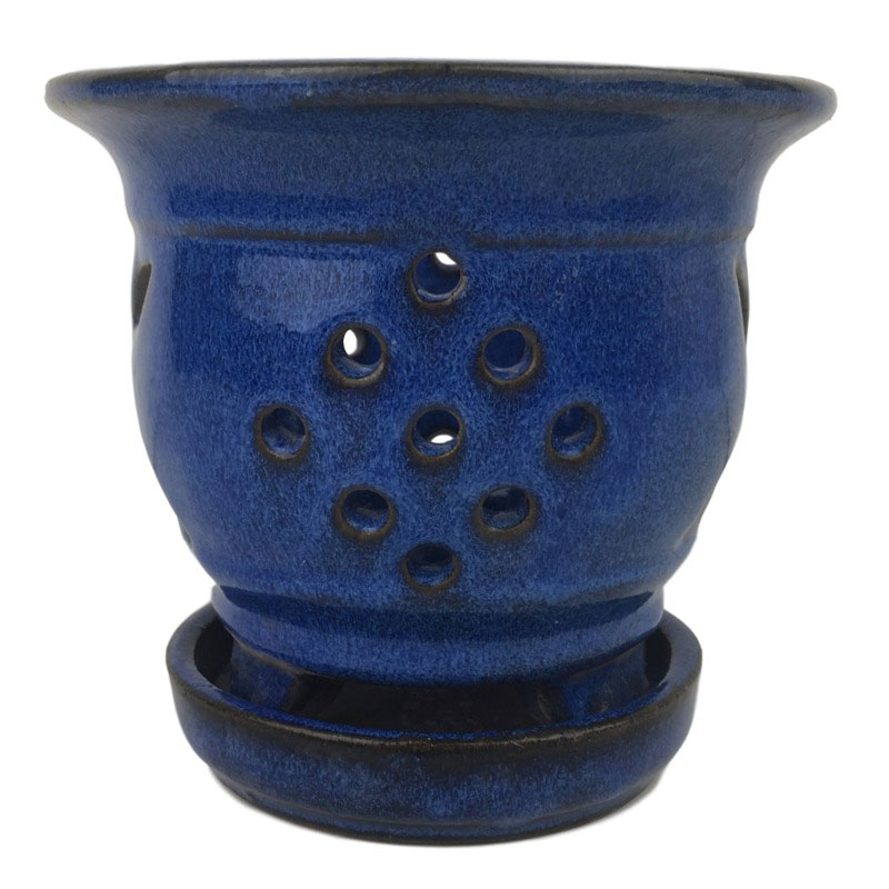 4 5  Bay  Blue Round Ceramic Orchid Pot  4 5  Bay  Blue Round Ceramic Orchid Pot