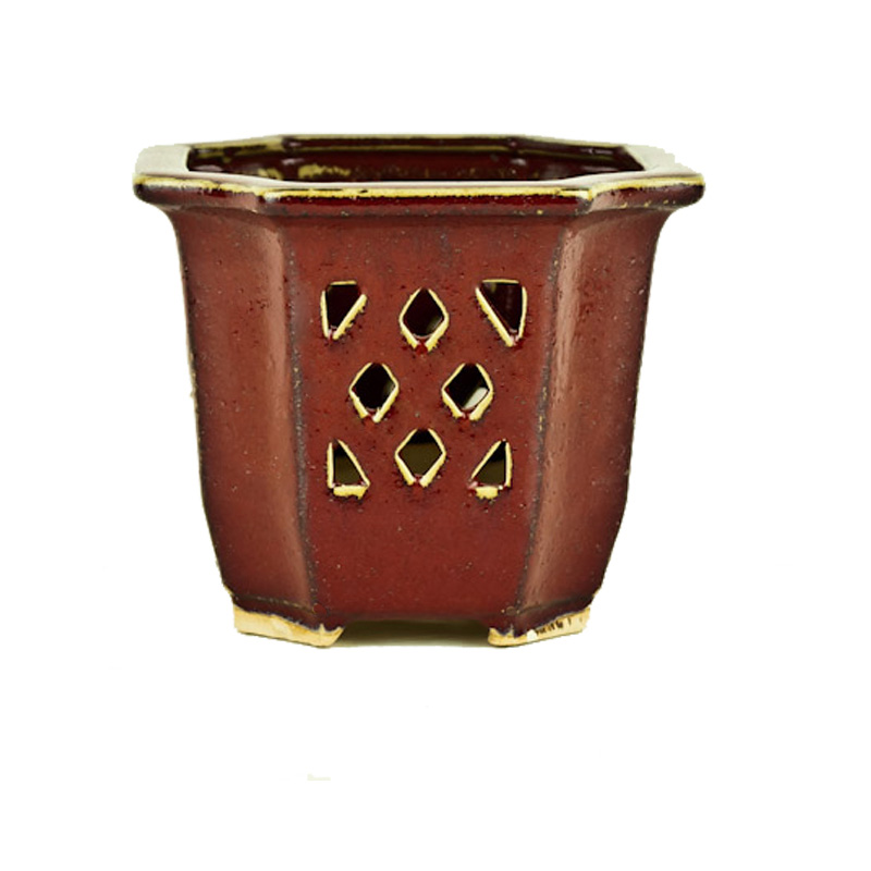 5" Parisian Red Sculpted Square Ceramic Orchid Pot