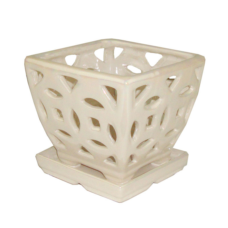 5 White Pearl Square Ceramic Orchid Pot 5 White Pearl Square Ceramic Orchid Pot