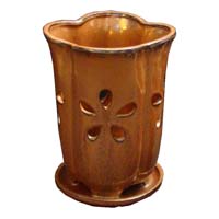 5" x 7.5" Tall Bamboo Fluted Round Ceramic Orchid Pot