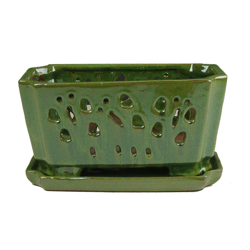 5" x 9.5" Tropical Green Ceramic Orchid Window Box